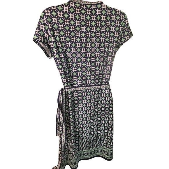 Max Studio Navy/Green Geometric Wrap Dress SZ M - Picture 4 of 5